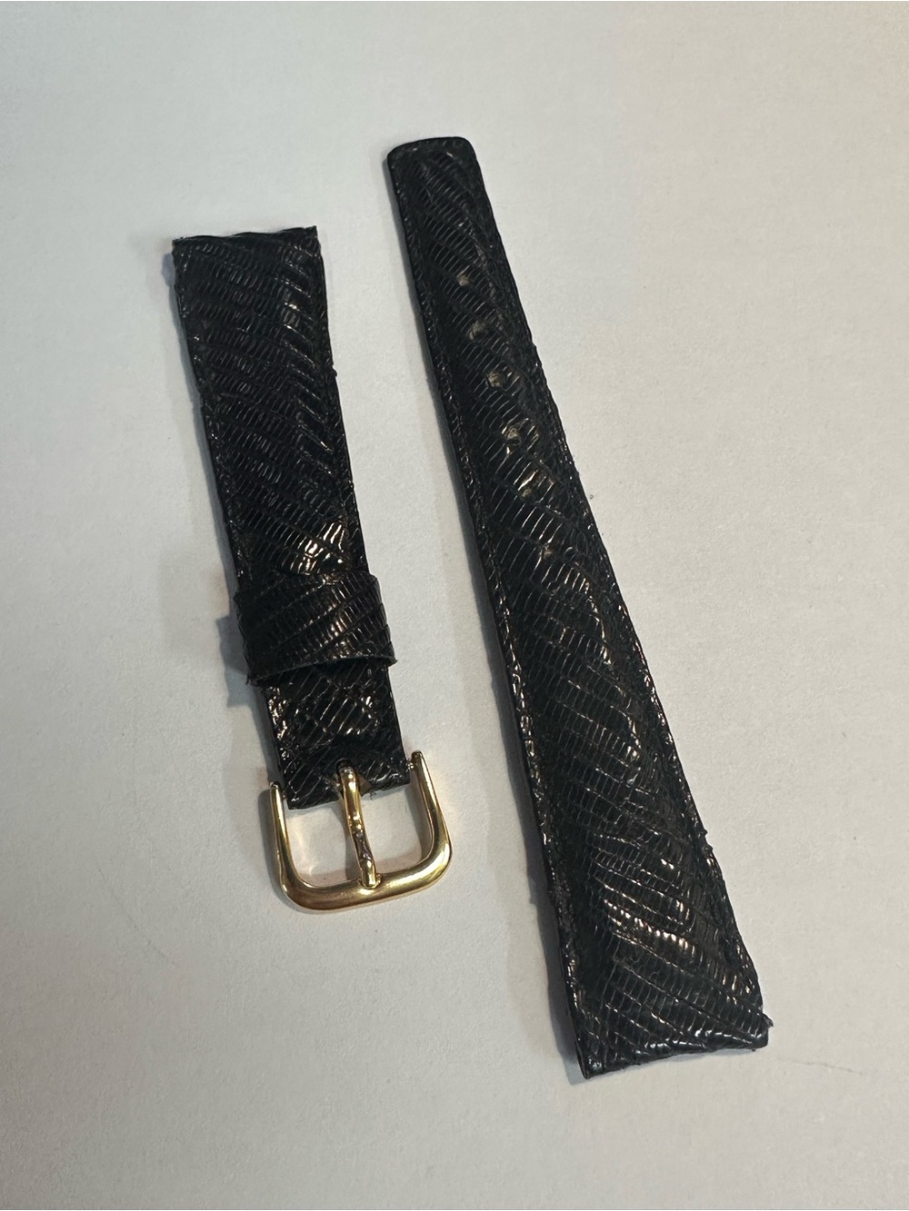 Black Genuine Lizard Leather Textured Watch Strap with Gold Buckle